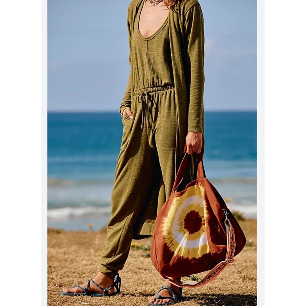 Free People Beach Bicoastal Green Moss Sleeveless Romper Jumpsuit Size L